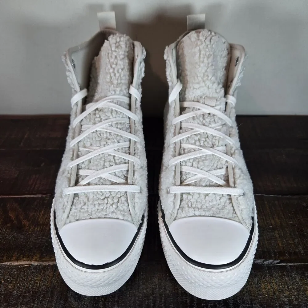 Converse CTAS Mens Size 6 Youth 6 Platform Hi Top Shoes White Sherpa - Picture 2 of 11